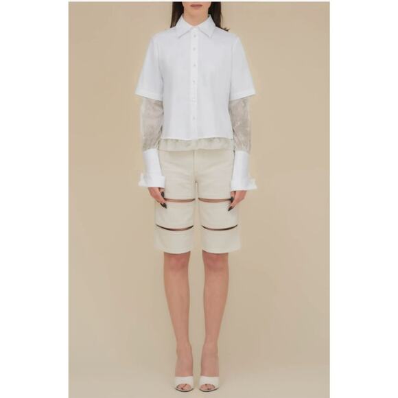 CONTESSA MILLS Sz M Medium White Sage Stripe Aradia Shirt NWT - Picture 1 of 12